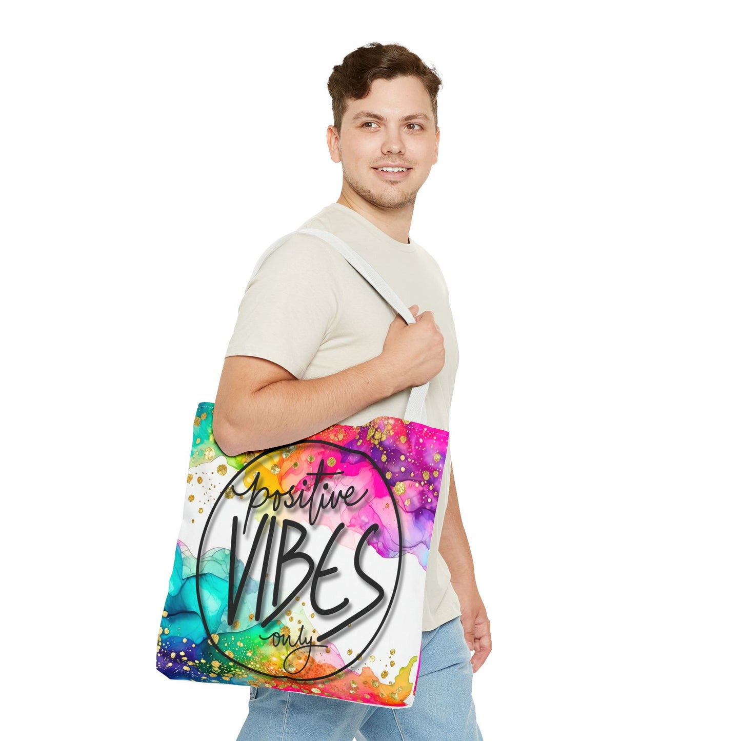 Colorful Tote Bag - Positive Vibes Only, Vibrant Tote, Happy Tote Bag, Cheerful Carryall, Fun Reusable Tote, Colorful Market Tote