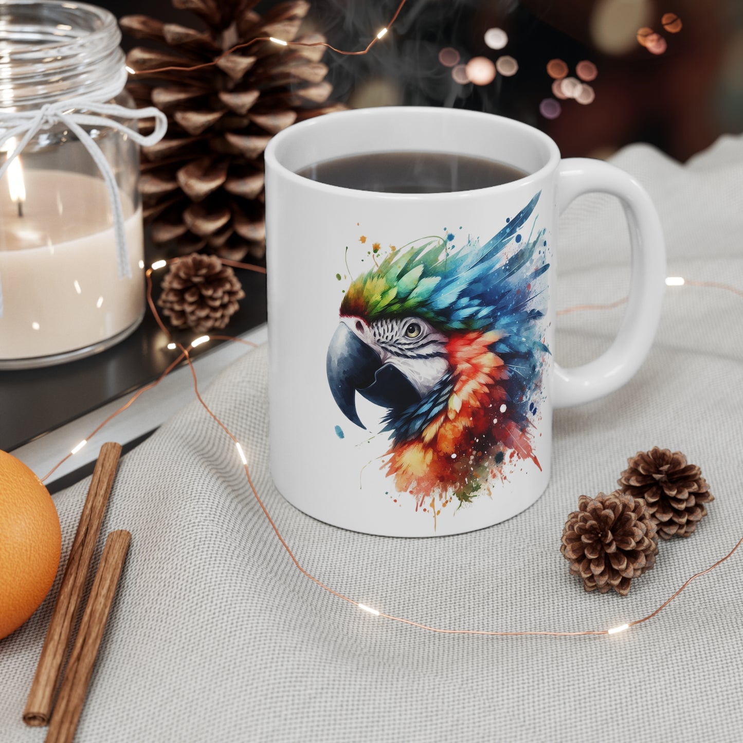 Colorful Macaw Mug, Tropical Bird Coffee Cup, Parrot Tea Mug, Exotic Bird Gift, 11oz Ceramic Mug
