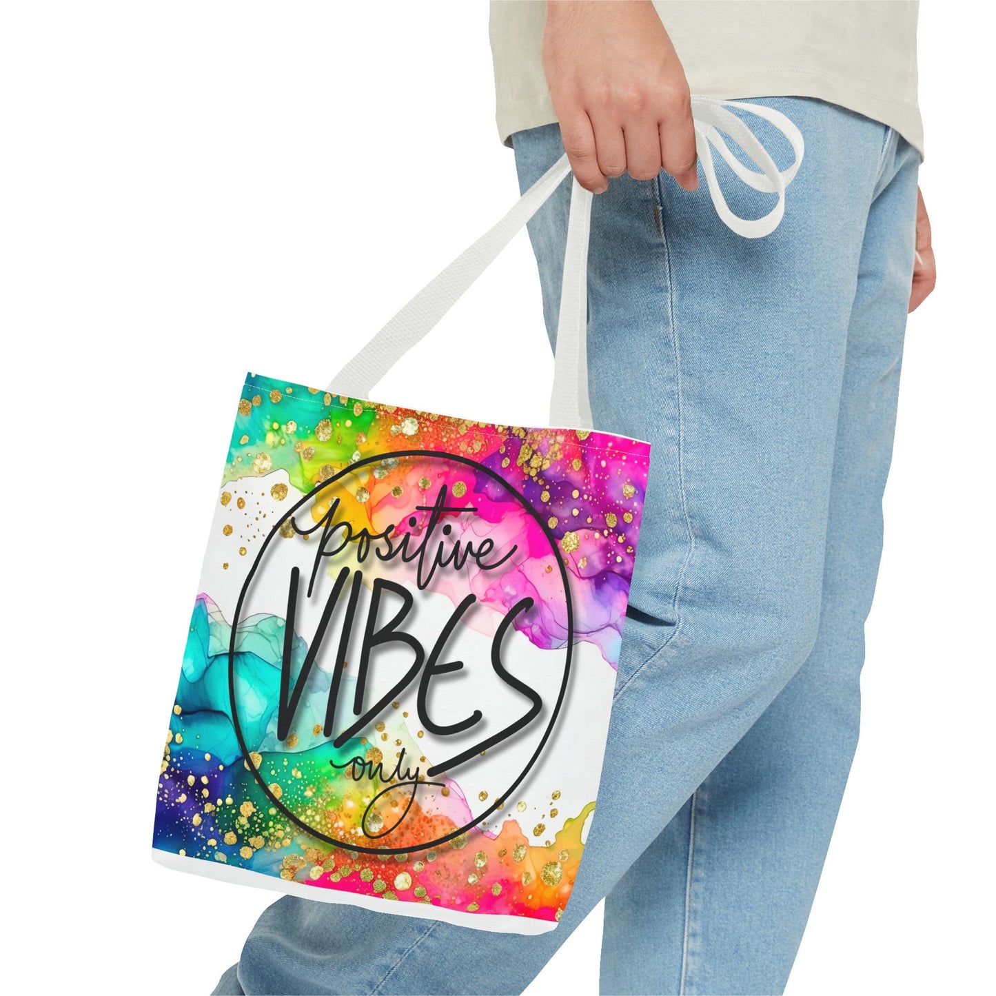 Colorful Tote Bag - Positive Vibes Only, Vibrant Tote, Happy Tote Bag, Cheerful Carryall, Fun Reusable Tote, Colorful Market Tote