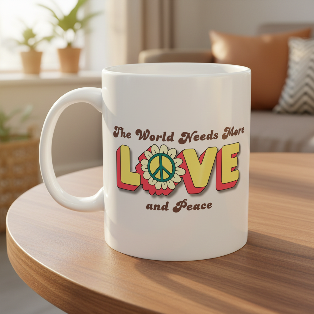 Mug Love in the World Ceramic - Gift for Coffee Lovers, Unique Tea Cup, Inspirational Quote, Positive Vibes, Kitchen Decor